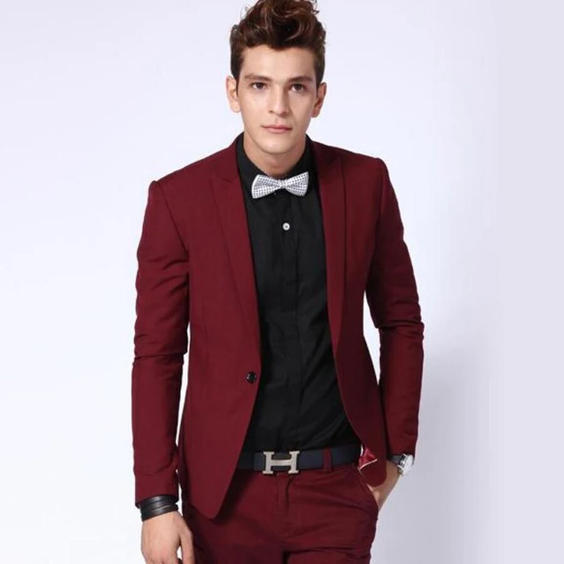 

Burgundy Slim Fit Men Suits Wedding Groom Wear Tuxedos Terni 2 Pieces (Jacket+Pants) Business Prom Suits Best Man Costume Homme