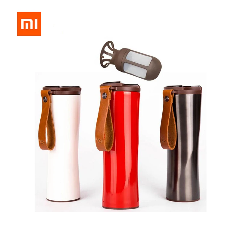 White 430ml Touch Interactive Stainless Steel Water Bottle with OLED Temperature Display Including Coffee Brewer Vacuum Flask KISS KISS FISH Travel Mug Smart Coffee Tumbler