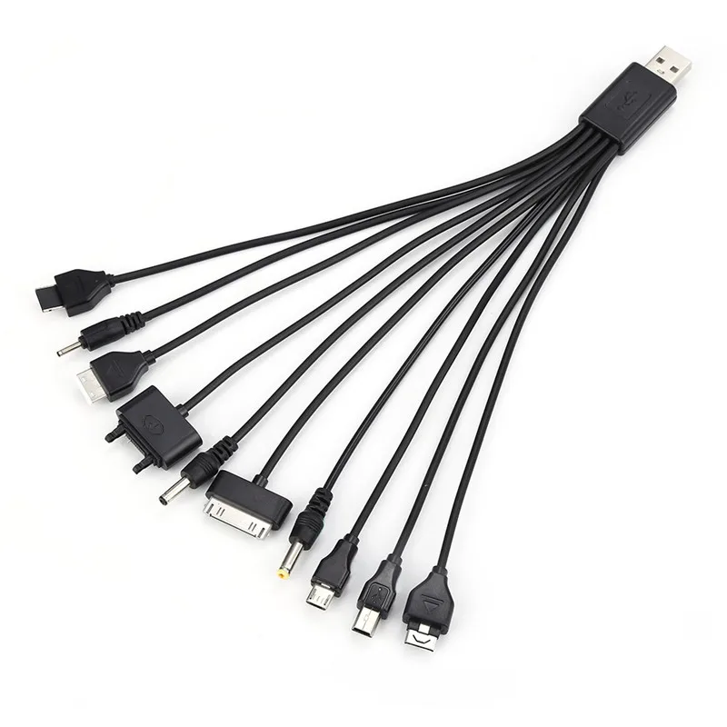 Универсальный черный USB кабель 10 в 1 для быстрой зарядки с несколькими разъемами