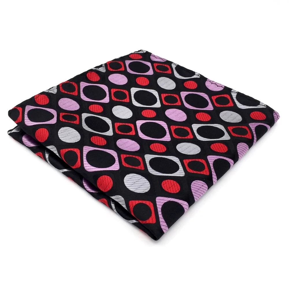 Geometric Mens Pocket Square Red Black Silk Handkerchief Large 12.6"