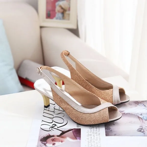 Г., летние женские сандалии размера плюс 34-48 модные повседневные вьетнамки на среднем каблуке, женская обувь с открытым носком черного, серебряного, золотого цвета