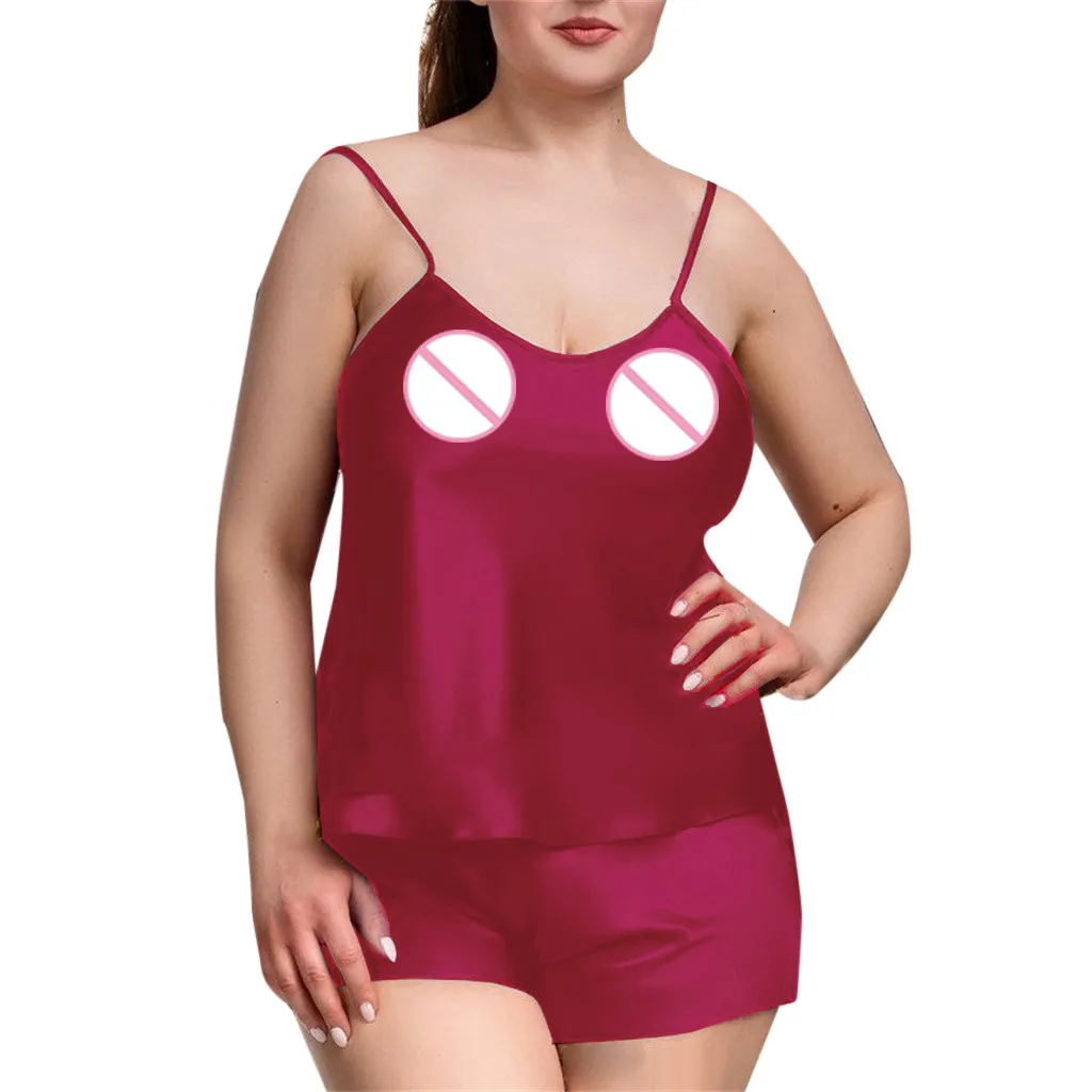 Женская сексуальная атласная пижама, набор размера плюс, белье, ночная рубашка, нижнее белье, прозрачное белье, Lenceria Mujer, одежда для сна