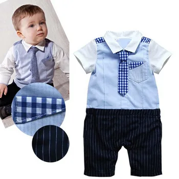 

Blue Tie Gentleman Baby Boy Romper One Piece Bebe Jumpsuit Kids Overalls Summer Toddler Boys Clothes Infant Clothing Bebek Tulum