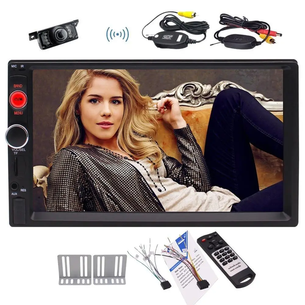 

7'' Bluetooth MP5 player Stereo FM Radio Video USB Aux Input Color screen Charge for mobilephone Remote Control+Wireless Camera