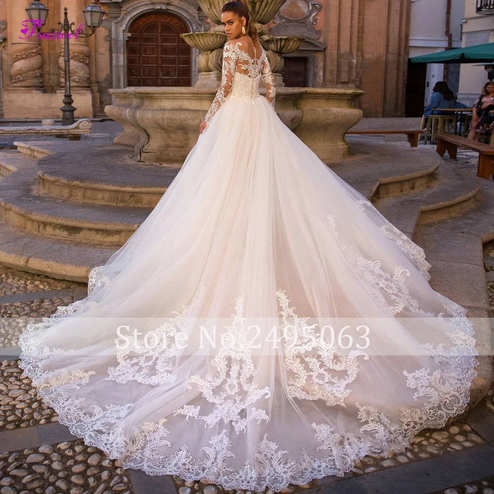 Fsuzwel Gorgeous Appliques Detachable Train Mermaid Wedding Dress 2022 New Arrival Boat Neck Long Sleeves Bridal Gown Plus size summer wedding guest dress