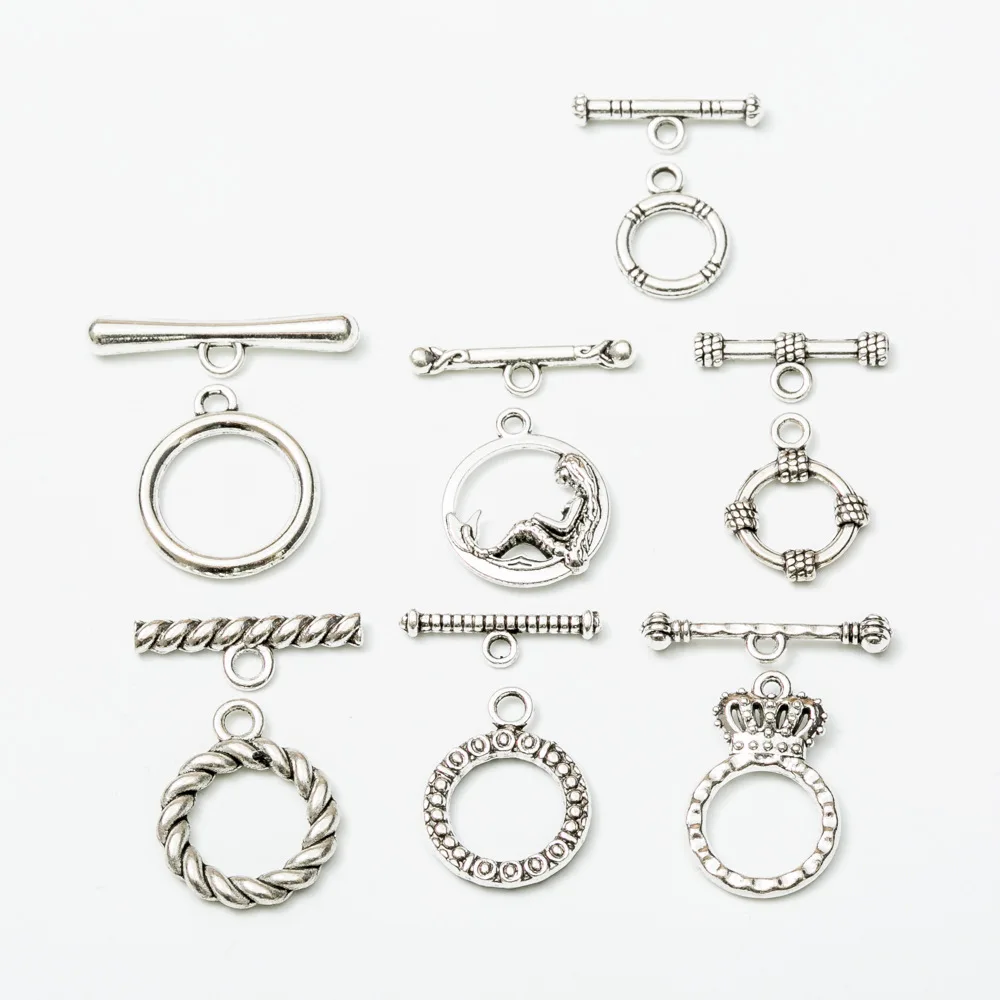 10set/lot Alloy Metal Toggle Clasps Findings For Necklaces Antique Silver Color End Clasps Connectors Hooks DIY Jewelry Making|Jewelry Findings & Components| - AliExpress
