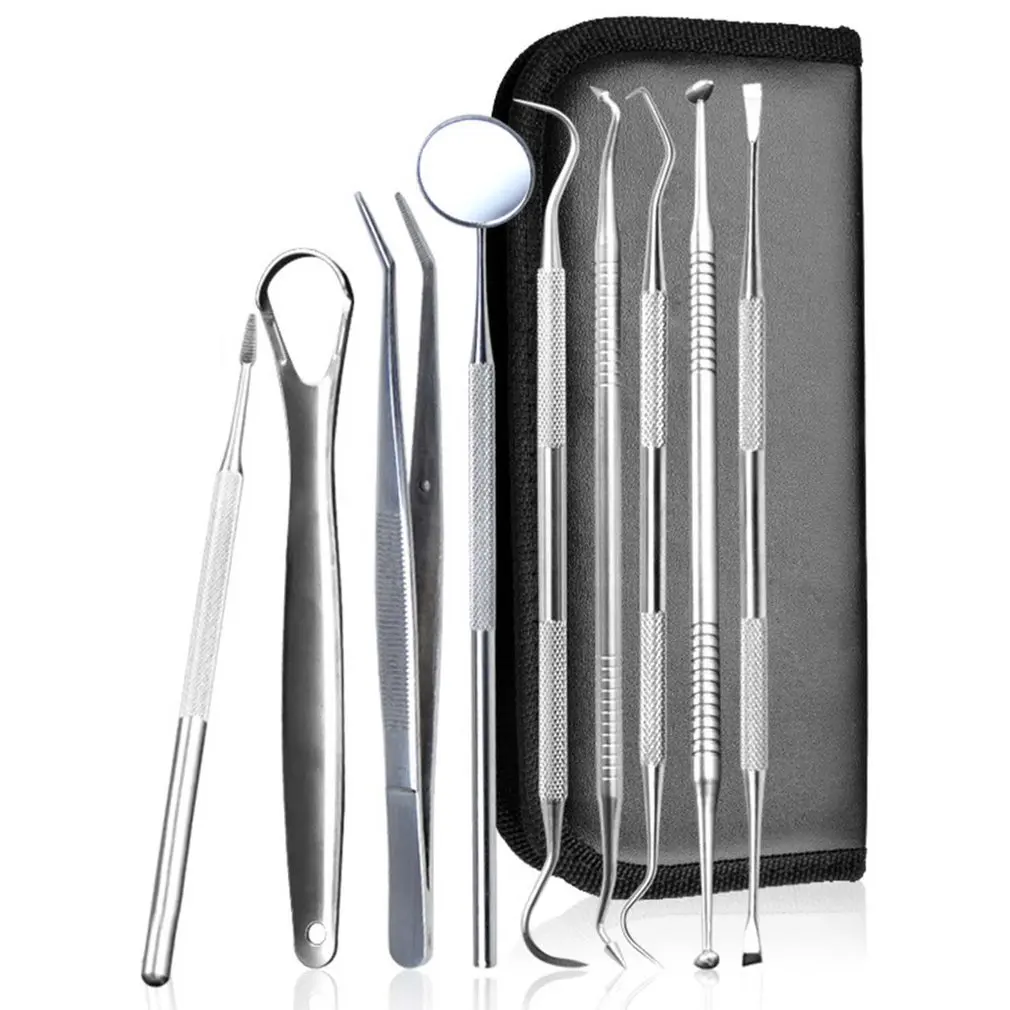 9 pcsdental нержавеющая сталь стоматолог инструменты для зубного камня зеркало зонд для чистки зубов удаление зуба - Цвет: 9 pcs
