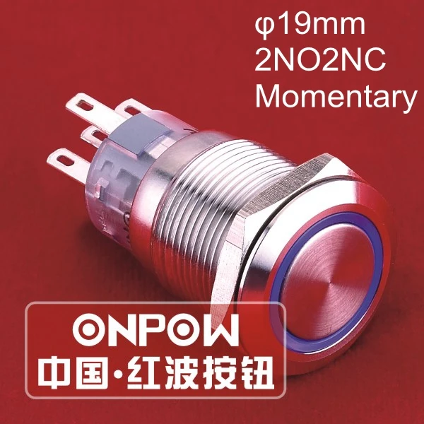 

ONPOW 19mm UL 2NO2NC Momentary Ring LED Stainless steel Anti-vandal Metal Push Button switch (LAS1-AGQ-22E/S) CE, ROHS