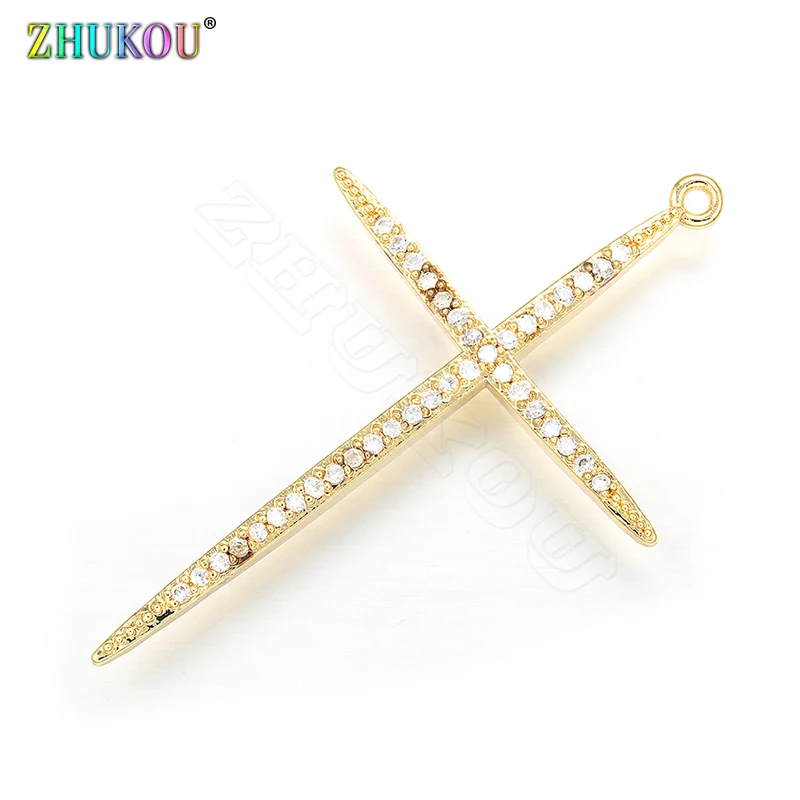 ZHUKOU 30x48 мм корейский стиль милый крест маленький Кулон Металлический Кристалл Подвески для ожерелья и серьги ювелирные аксессуары VD409