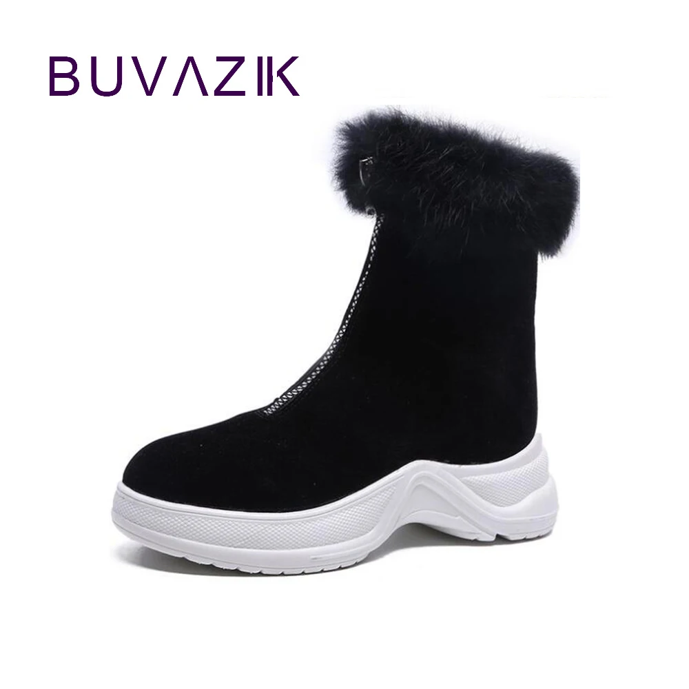 

2018 winter women snow boots high heels shoes woman height increasing front zipper thick bottom platform warm botines mujer