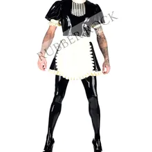 Латексная резина Missy Maid наряд Мужская латексная Униформа Платье с Apon& Latex леггинсы