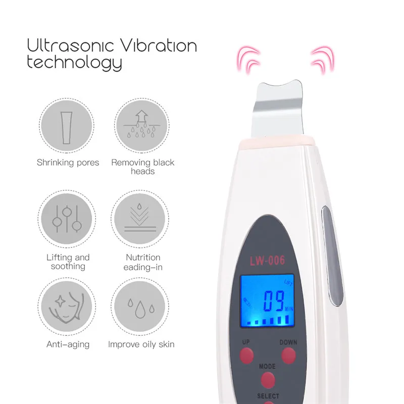  Ultrasonic Skin Scrubber Deep Face Cleaning Massager Remove Dirt Blackhead Peeling Lifting Anti Agi