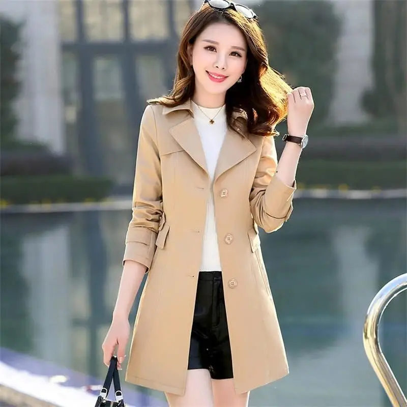 

HLMFS women office ladies wear trench coat long women pink outwear overcoat female long sleeve lapel slim classic blue outwear