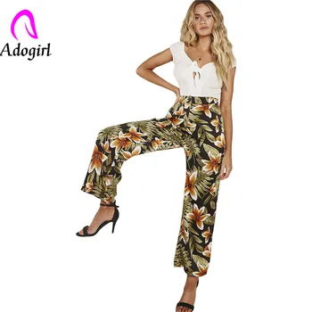 

Wide leg pants floral print women loose boho casual pants trousers Beach summer high waist pants elegant office lady trousers