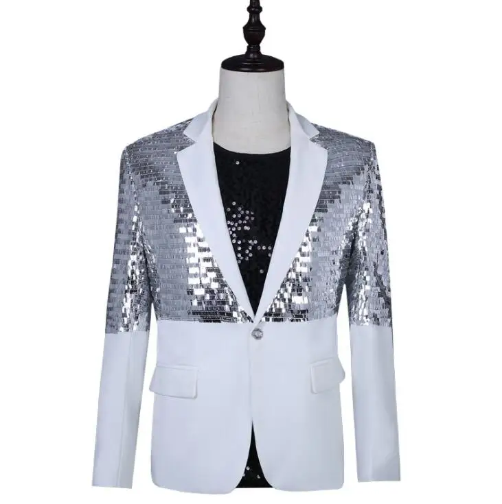 

singers silver sequins blazer men suits designs korean jacket mens stage costumes clothes dance star style dress punk rock