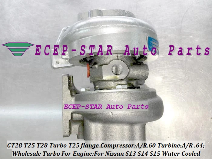 GT28 T25T28 T25 T28 Water Cooled turbo TurboCharger For Nissan S13 S14 S15 T25 flange comp .60 AR turbine .64 AR  (5)