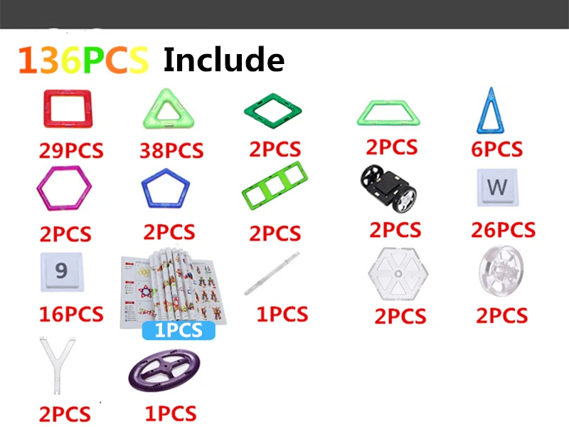 136 шт. 3D дизайнерские магнитные строительные блоки строительство большой размер набор детские развивающие игрушки для мальчиков и девочек подарок для малышей