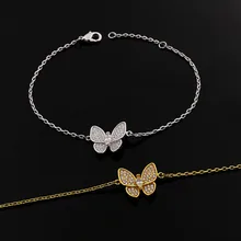 Billincolor золотой с крошечные заполненные кубического циркония Бабочка Шарм браслет-цепочка для женщин