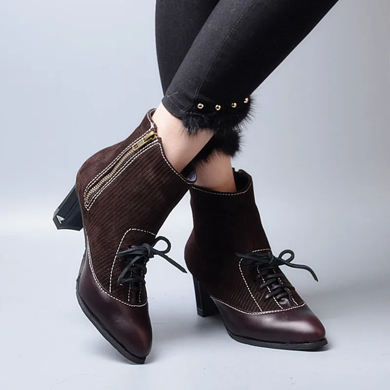 Punta coffee Botas plush Inferiores In Grueso Cuero Toe Tacón Neutra Café Perfetto Guapo Prova 2018 Coffee Hebilla Auténtico Alto Moda ATSS8f