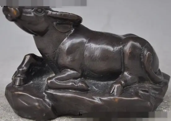 

S01544 7"chinese fengshui bronze zodiac year Ox Bull Cattle Bovine animal wealth statue (A0321)