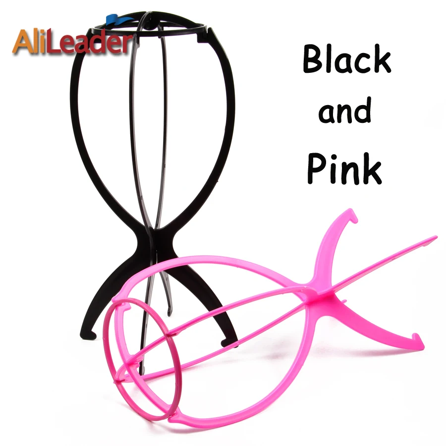 

2017 Alileader Professional Plastic Folding Stable Durable Wig Hair Head Stand Hat Cap Display Holder Stand Black And Pink Color