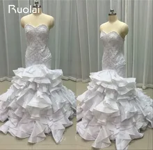 Real Image Luxury Mermaid Wedding Dresses Sweetheart Beaded Bodice Bridal Gown Tiered Ruffles Bottom Wedding Gown 2016 FW20
