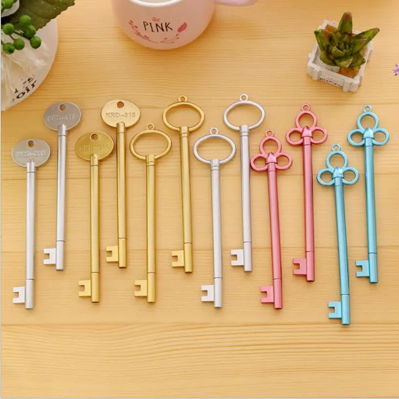 

36 pcs/lot Retro Key Neutral Pen Student Cartoon Cute Signing Writing Pen Creative Plastic Fountain Pens Office Stationery