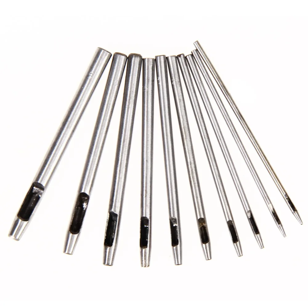 

10pcs/set Mix 10 Sizes Steel Punch Leather Tool Puncher Hole Craft Set High Quality Hollow Puncher Belt Leather Tool Accessories