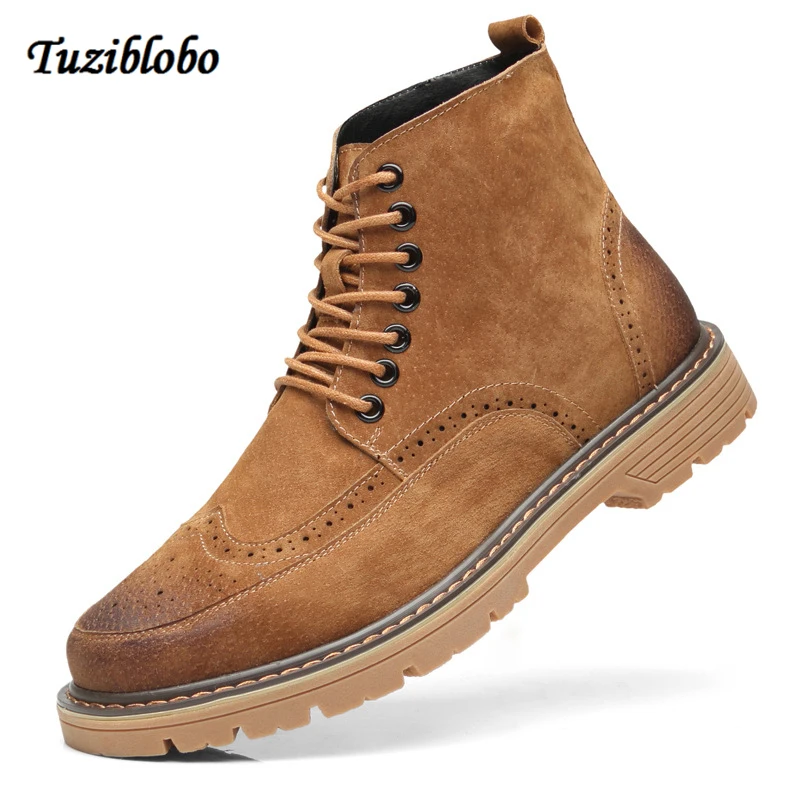 

Martin Boots Men'S Winter Carved Leather Boots Brock Plus Velvet Leather Fashion Version Of The Trend Of Suede British Men Boot