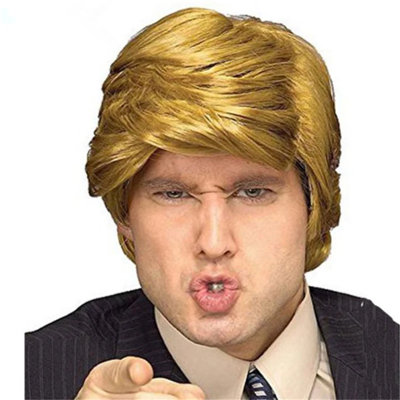

Jedi Survival Level 3 Helmet Trump Wig Men Short Hair Donald Trump Golden White Gold Hair Cosplay