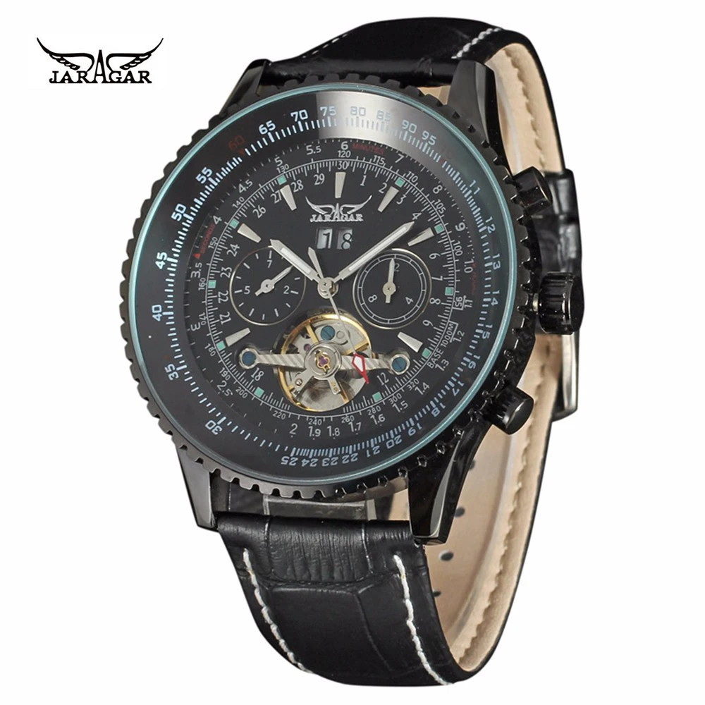 

JARAGAR Top Luxury Brands Tourbillon Watch For Mens Multifunction Automatic Mechanical Leather Watch Relogio Clock Men Watch