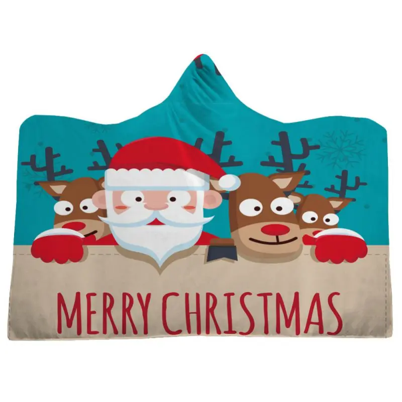 Теплый плюшевый плащ с капюшоном, плотное Двухслойное плюшевое рождественское одеяло с принтом и капюшоном, Рождественский Декор