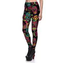 JIGERJOGER г. Голубое озеро печати стрейч Хэллоуин костюм леггинсы полная длина разнообразие Цветочный Череп шаблон тренажерный зал беговые джеггинсы