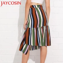 JAYCOSIN Женская полосатая печать стандартная юбка складывается рюшами Длинная женская юбка юбки 0718