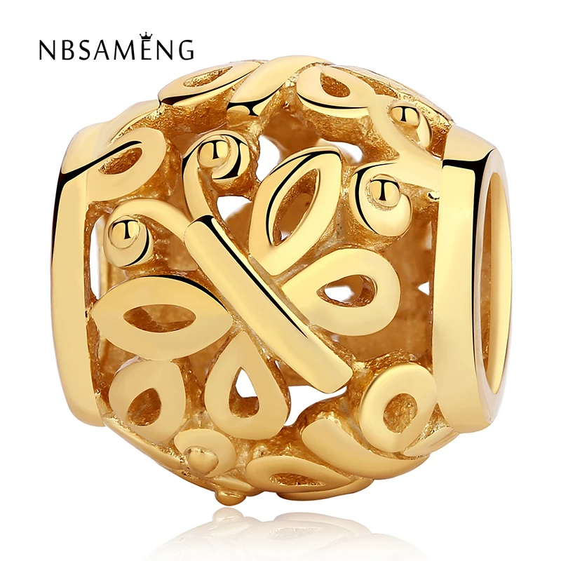 

Authentic 925 Sterling Silver Bead Charm Openwork Gold Color Butterfly Beads Fit Pandora Bracelets Bangles DIY Women Jewelry