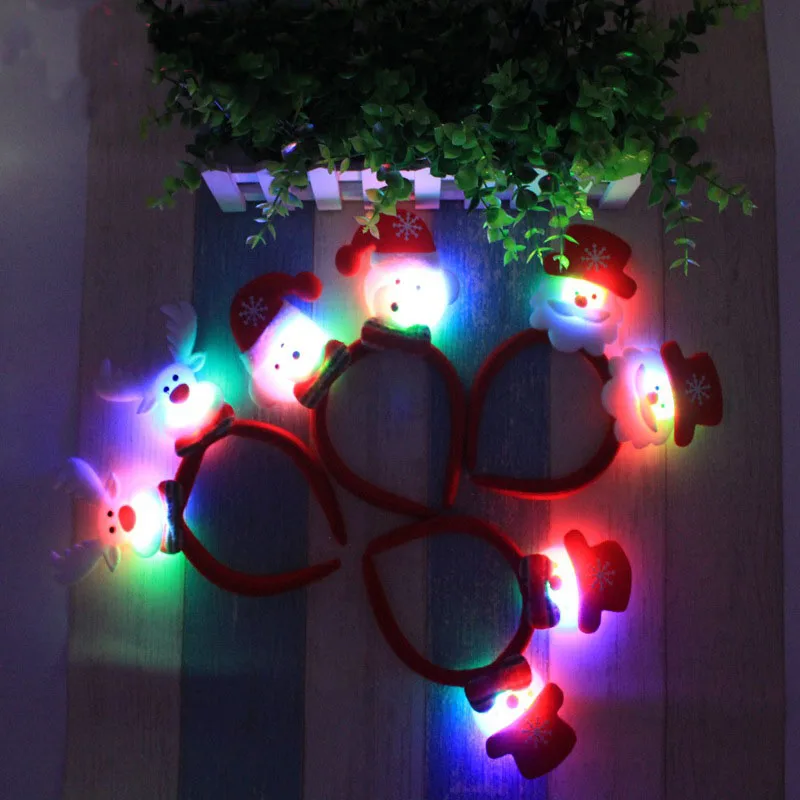Милый светодиодный Рождественский обруч с оленем, медведем, Сантой, мишкой, обручем, головной убор, декор для новогоднего костюма, вечерние подарки для детей