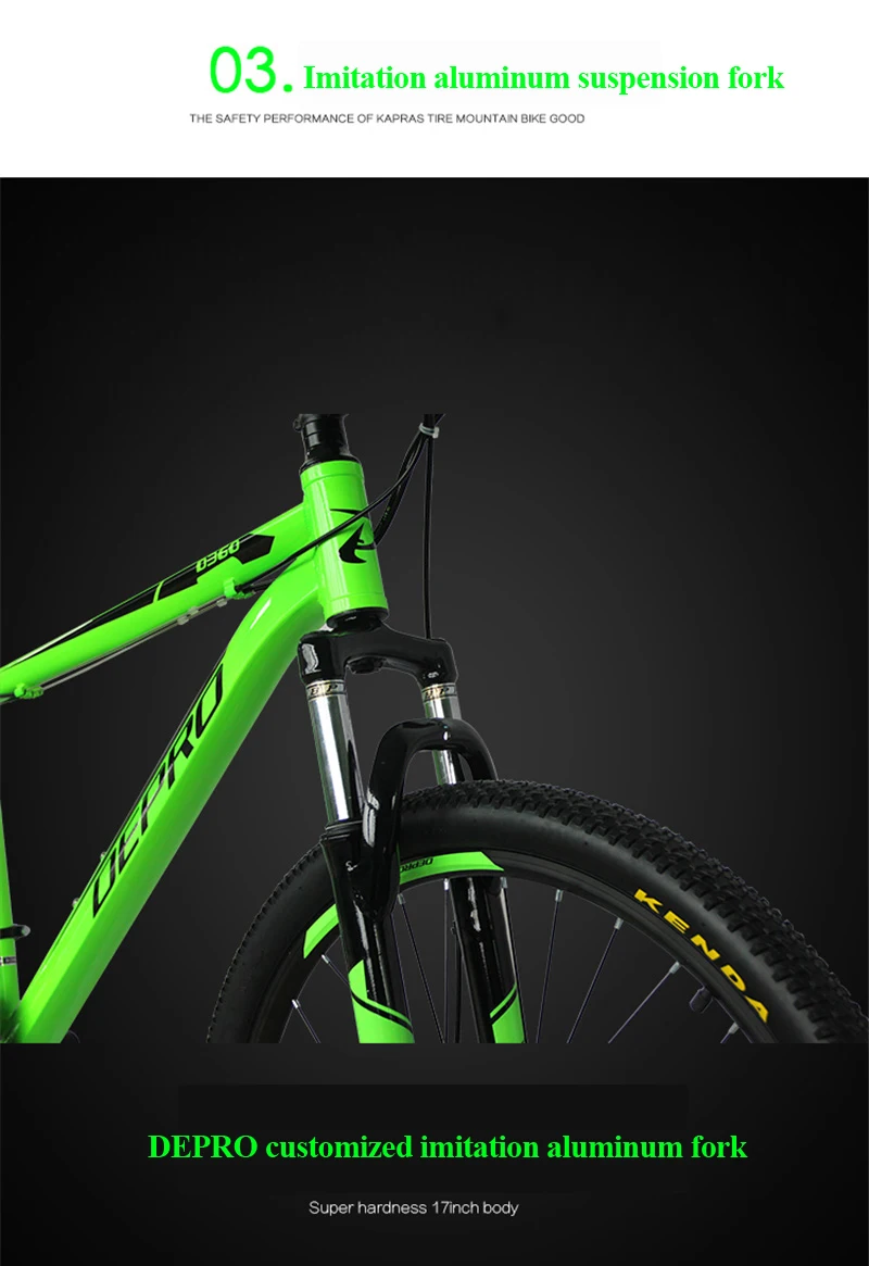 DEPRO 26-inch Auminum 21-speed Mountain Bike Ultra-light 17-inch Frame Suspension Fork for Shimano Brake Gear Shift Sets