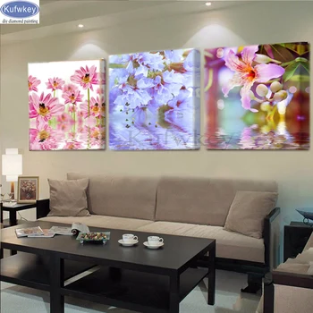

5D DIY full Square Drill diamond painting Cross stitch Blue & pink flowers Rhinestone embroidery Mosaic Icon Home decor 3 pcs