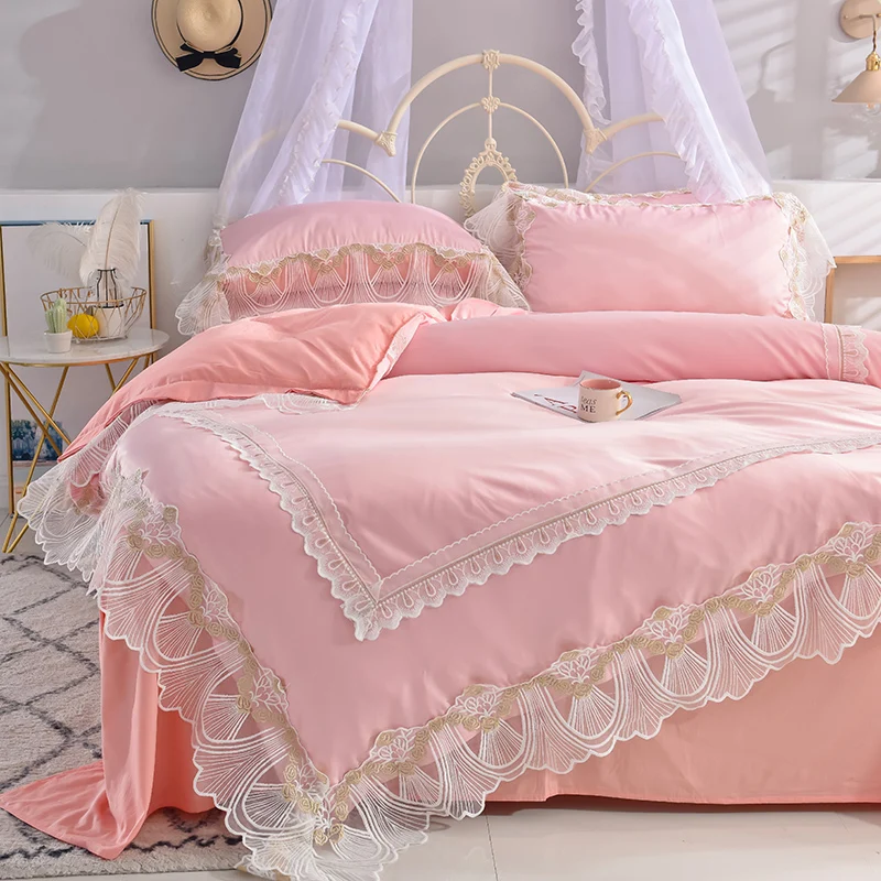 Waliicorners Super soft washed silk Bedding Set Duvet Cover Sheet/fitted sheet Pillowcase King Queen Size lace Bed Linen 66 DSC_1102