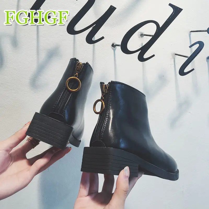 

Women Ankle Boots Shoes Leather Vintage Zip Ladies Martin Boots High Heel Female Snow Boot Warm Plush Winter