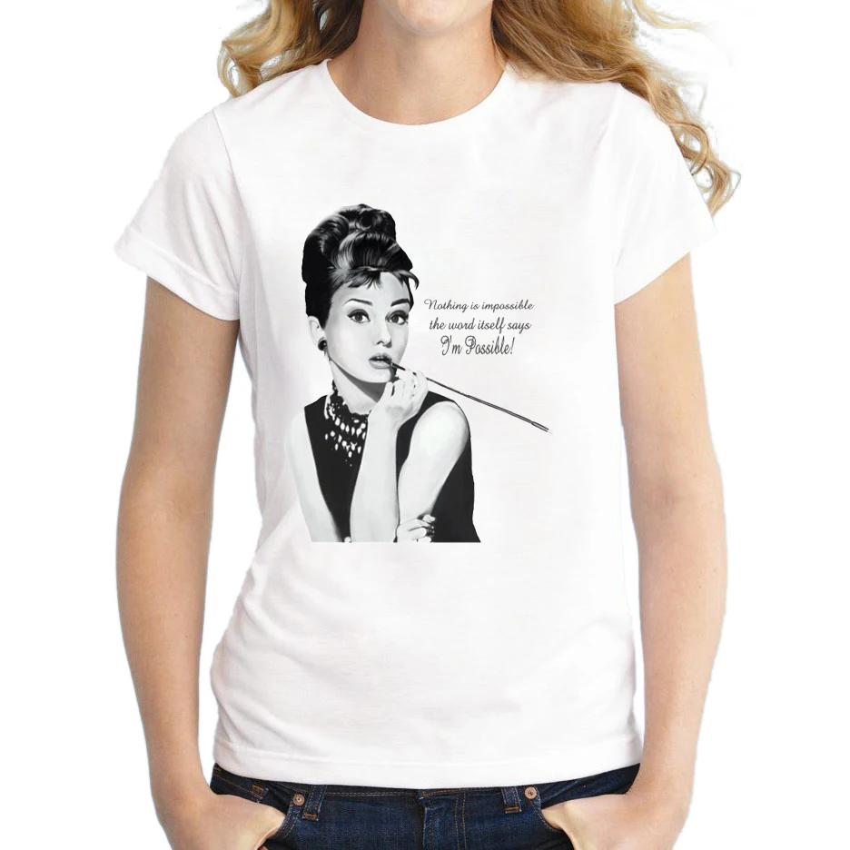 2016 Women Audrey Hepburn Printed T shirt Novelty Vintage T Shirt Short