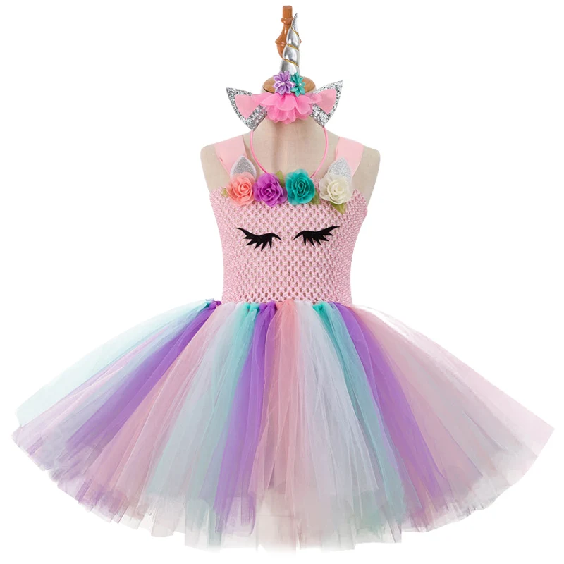 Вечерние платья с единорогом; Детские платья для девочек; костюм Эльзы; платье для девочек; детское платье принцессы для девочек; детское платье на Рождество и год - Цвет: Pink