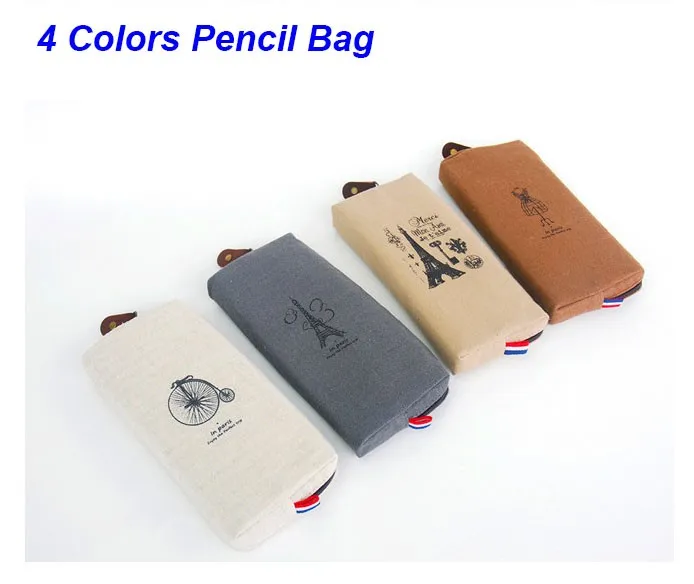 1 шт./лот, 4 цвета, винтажный стиль памяти Парижа, Льняная сумка-карандаш и пенал для школы и офиса, WJD00016