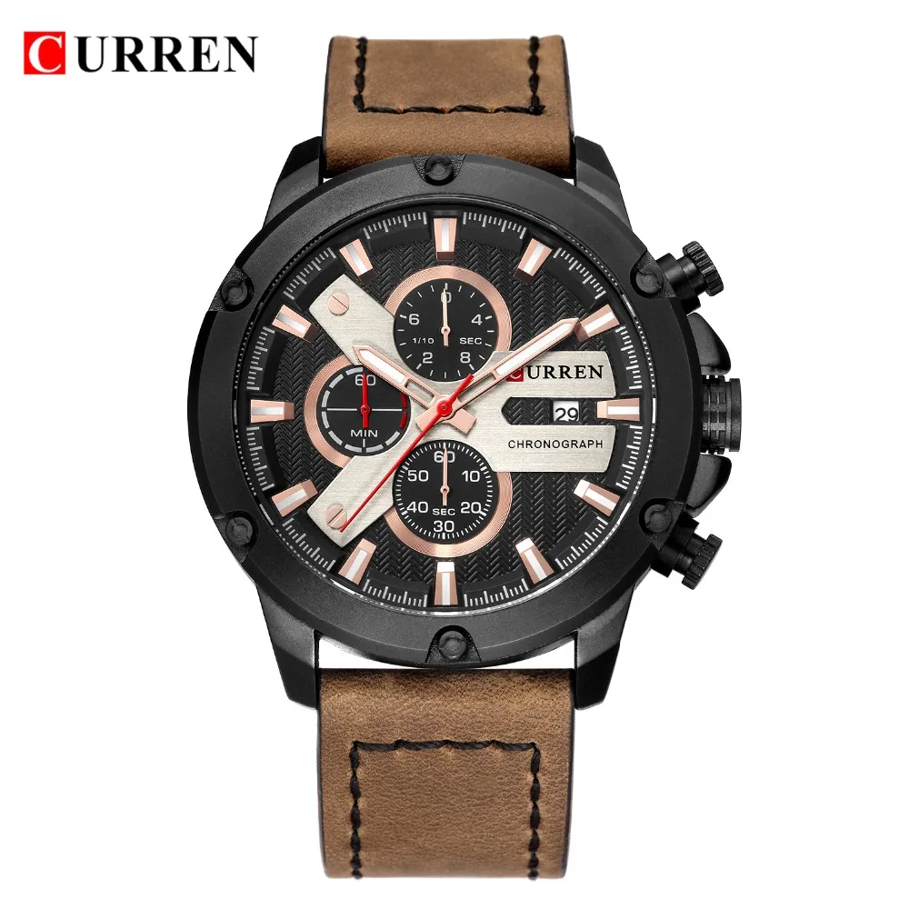 Casual Sport Watches Leather Strap Military Quartz Men's Wristwatch Fashion Brand CURREN 2018 Chron