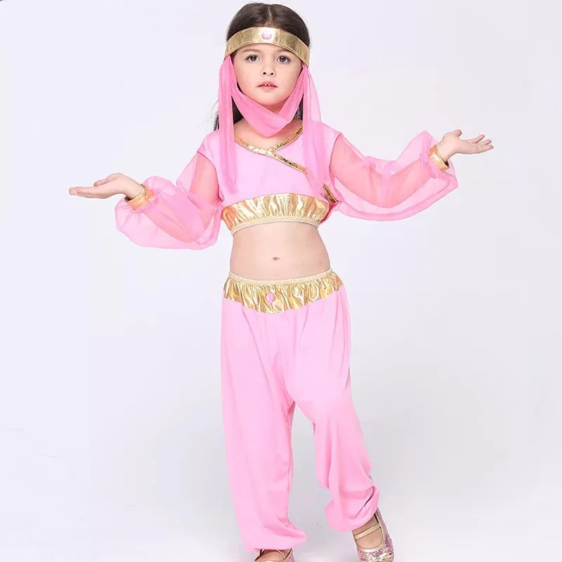 

Baby Kids Halloween Princess Jasmine Costume Crop Tops Suit Genie Child Fancy Belly Dance Party Clothing Gift For Baby Girl S-XL