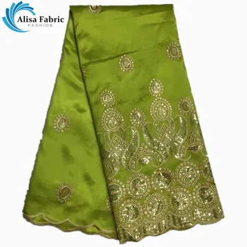 

Alisa Indian George Lace Fabric in Grass Green High Quality Embroidery African George Satin Lace Fabric with sequins For Women
