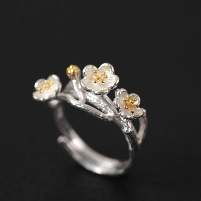 Кольцо из серебра 925 пробы с цветком сливы|handmade ring|s925 sterling silverring ring |