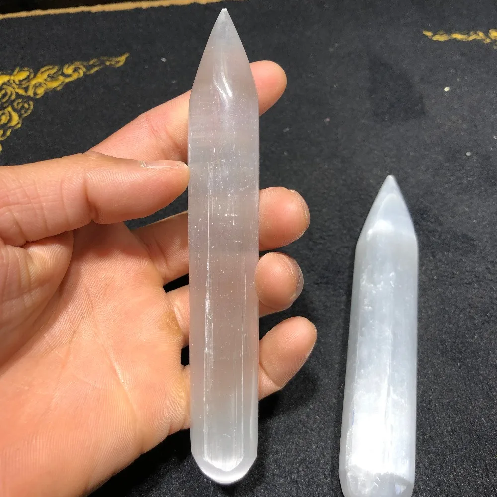 

1pcs Natural selenite polishing rod dot spirit chakra quartz crystal treatment