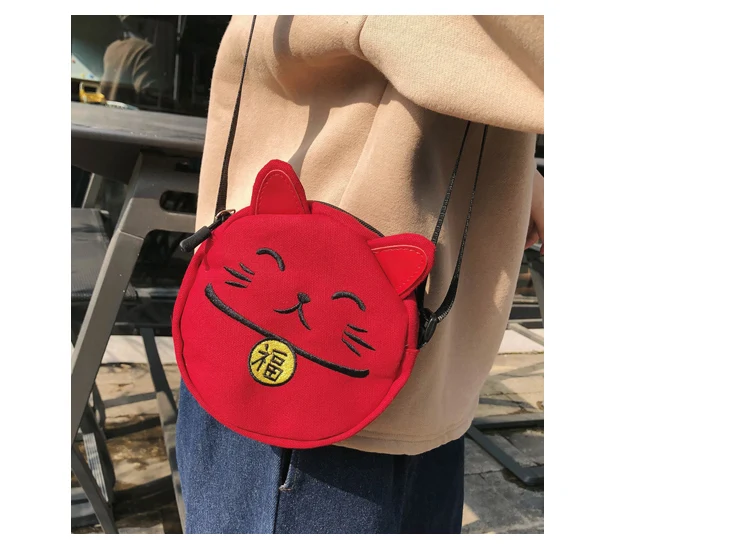 Menghuo Cute Fortune Cat Face Women Bag Baby Girls Cartoon Mini Shoulder Bag for Women NEW CrossBody Bags Lady Canvas Handbags_12