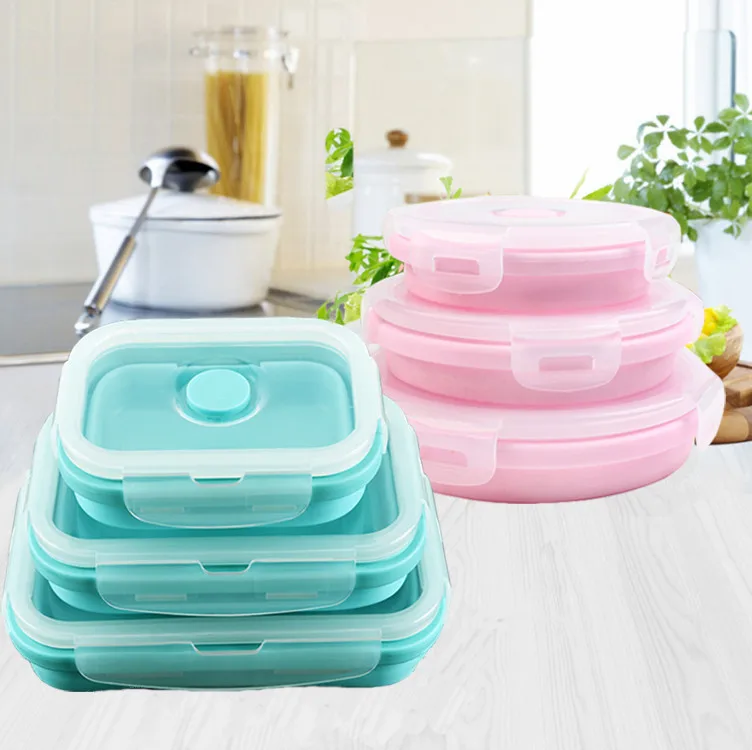 

3Pcs/set Silicone Folding Bento Box Collapsible Portable Lunch Box for Food Dinnerware Food Container Bowl For Children Adult
